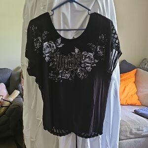 Affliction Black Floral Short Sleeve Tee